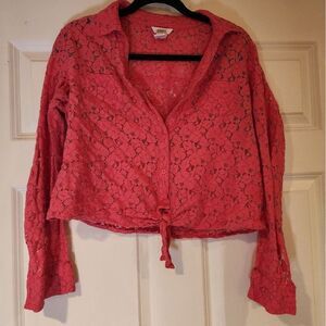 Candie's pink lace button up top XL